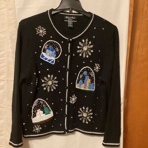 REFERANCE POINT PETITES SZ PL CHRISTMAS SNOW GLOBE ,SNOWMAN SEQUINS AND BEADS WO